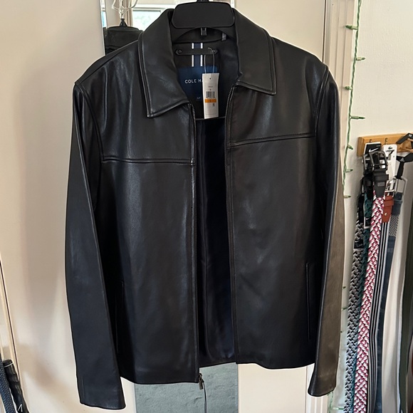 Cole Haan Other - Cole Haan Black Leather Lambskin Sander Bomber Jacket Small New w Tags